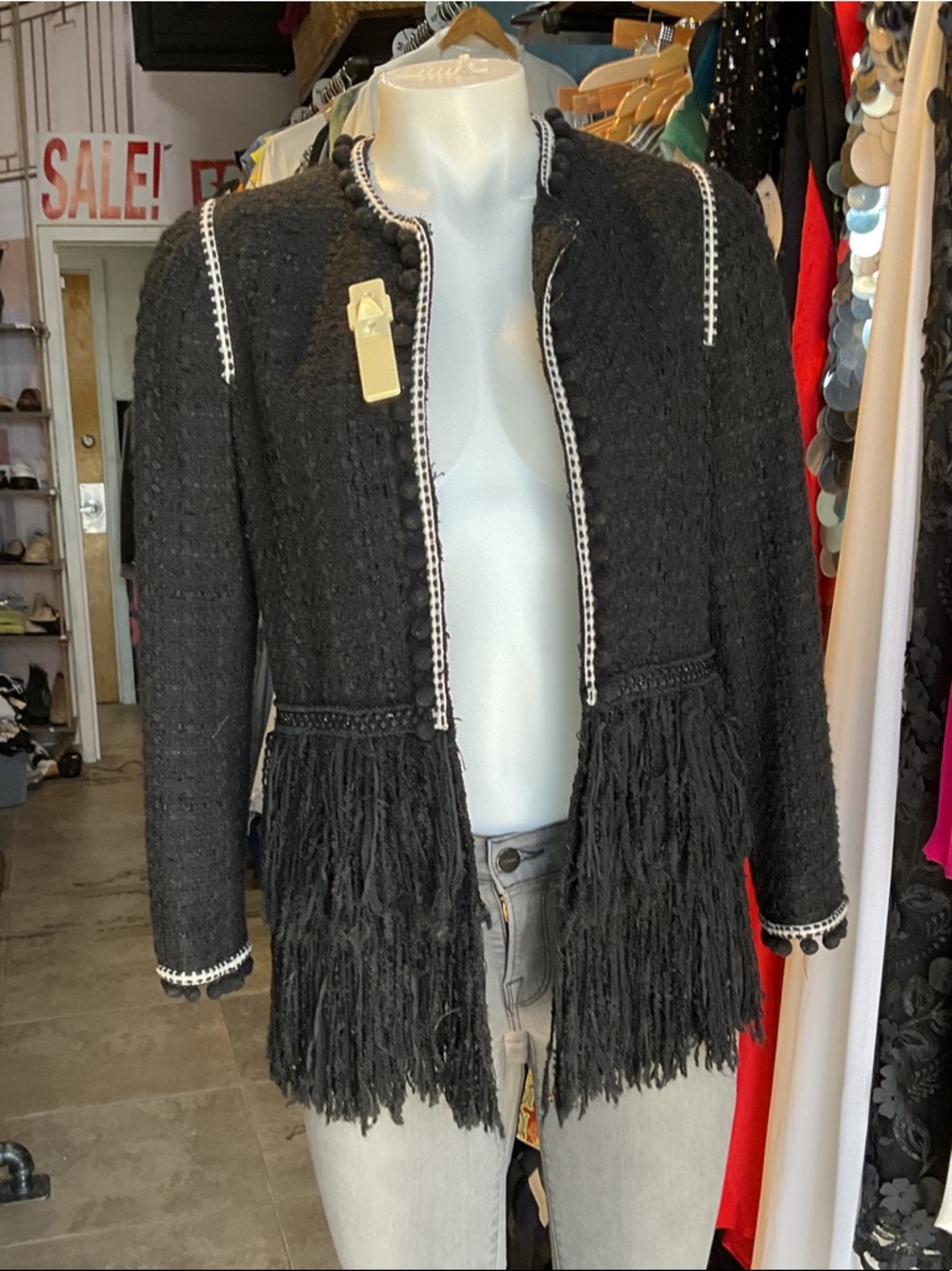 Women’s Black Fringe Tweed Jacket